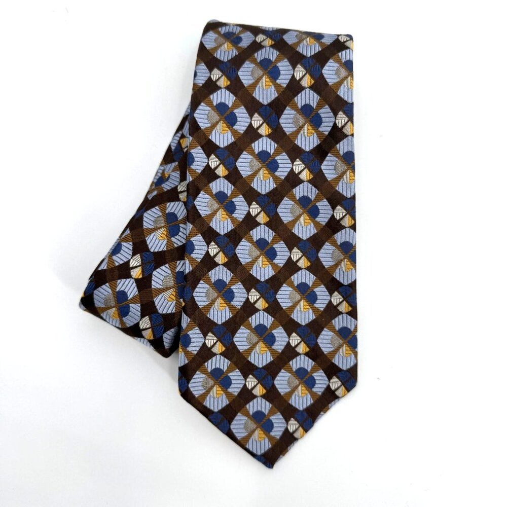 Robert Talbott Best Of Class Handsewn Silk Tie‎ Brown Blue Geometric Pattern USA
